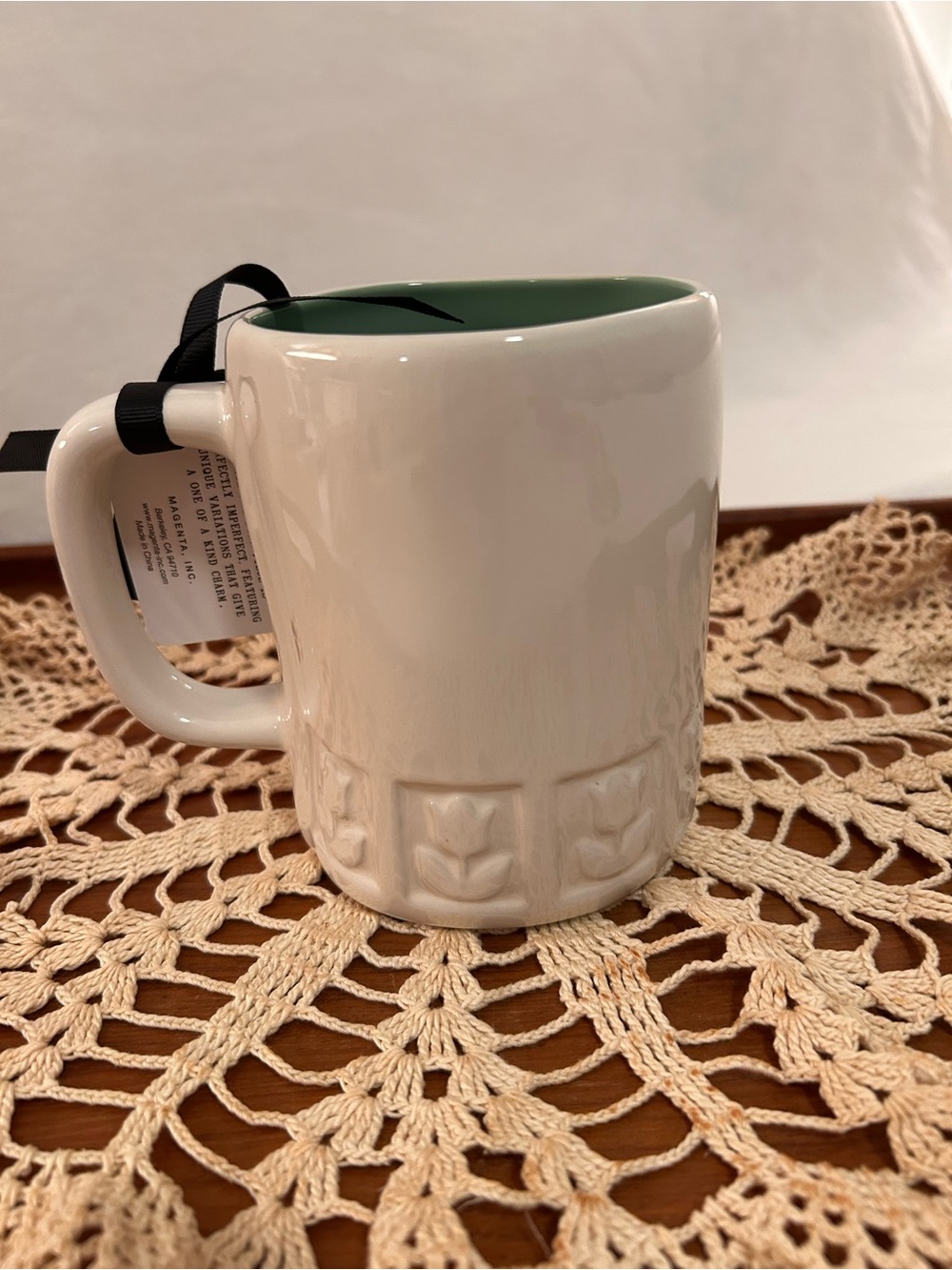 NWT Rae Dunn Cream Mug with Green Interior — "HOLY GROUNDS" - Picture 3 of 10